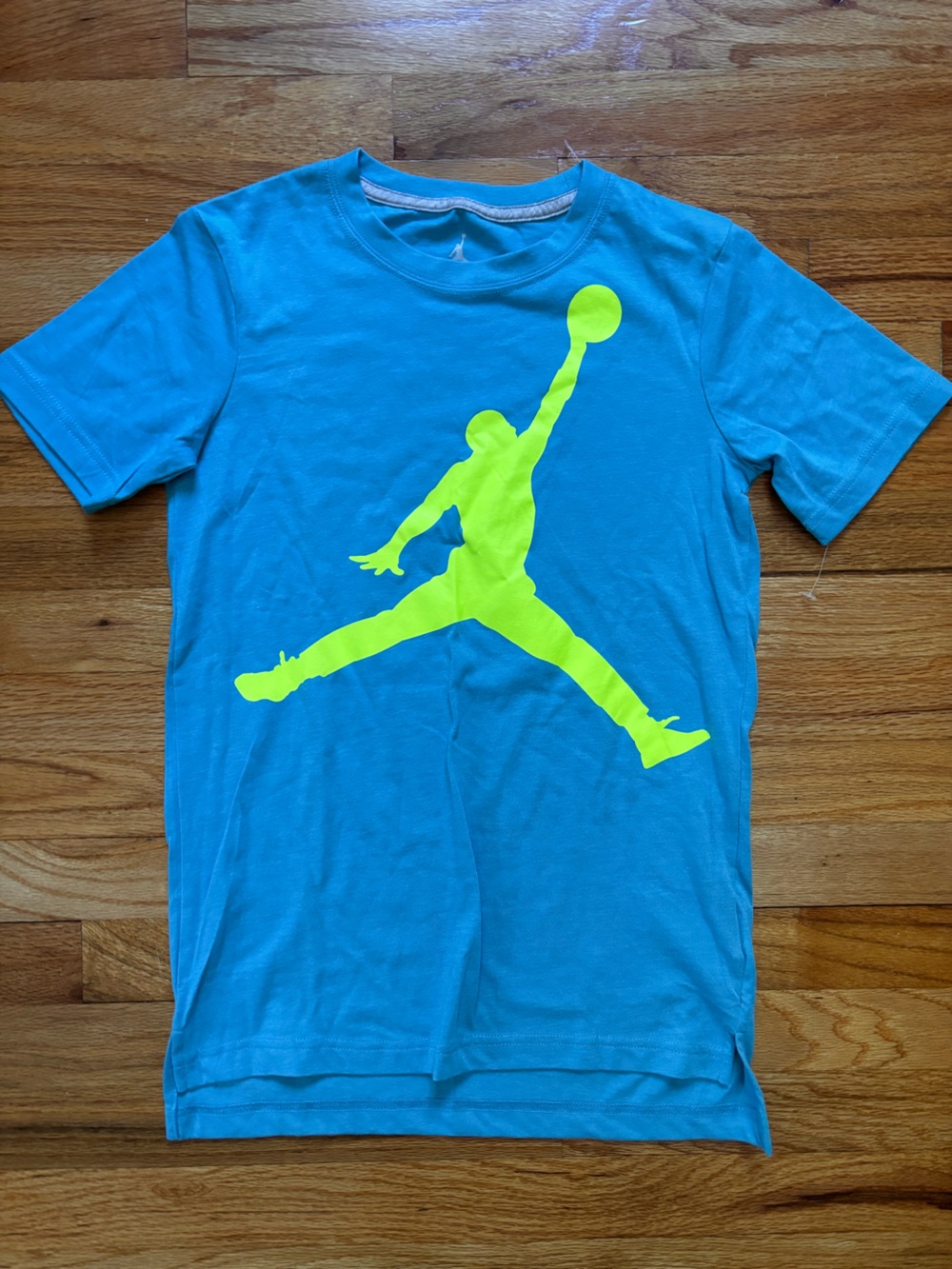Nike Jordan Jumpman Kids Blue T-Shirt Tee with Neon Yellow 10-12yrs Basketball